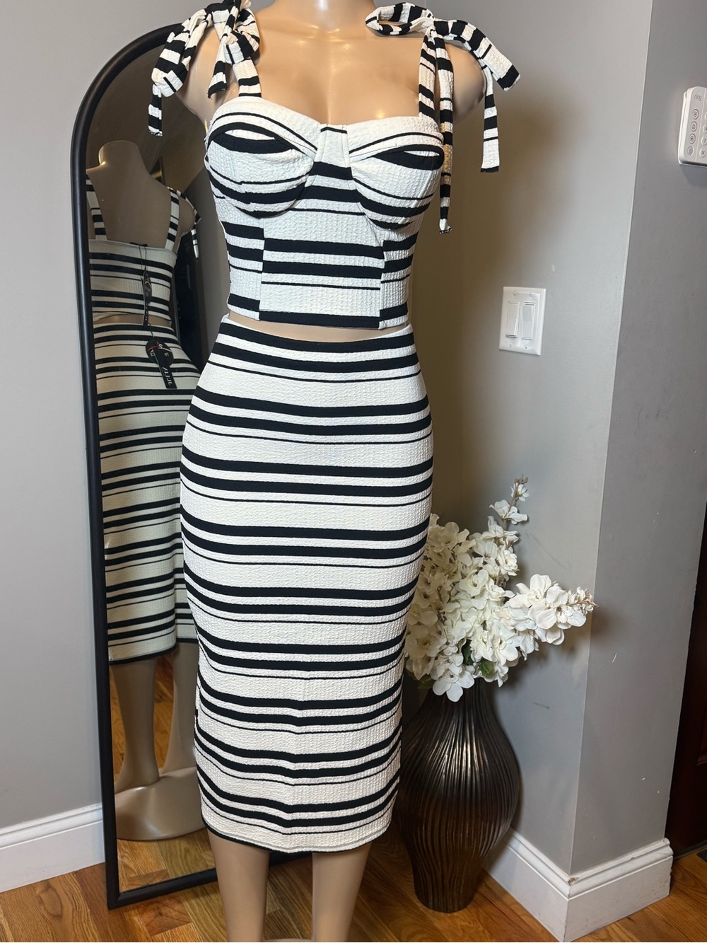 JULIA by Love J Women's 2-Piece Striped
Corset Top & Midi Skirt Set